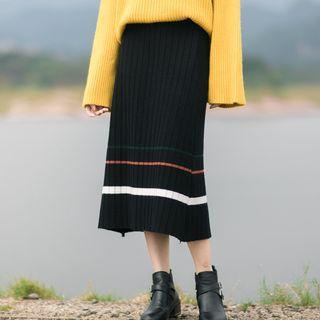 Contrast-trim Pleated Midi Skirt