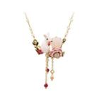 Fashion Elegant Plated Gold Enamel Flower Cubic Zirconia Rabbit Fringe Necklace Golden - One Size