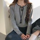 Lace Up Long-sleeve T-shirt Gray - One Size
