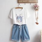 Short-sleeve Print T-shirt / Denim Shorts / Set