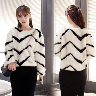 Chevron Long Sleeve Furry Thick Sweater