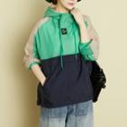 Color Block Lettering Hoodie Green - One Size