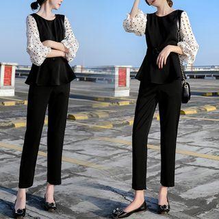 Set: 3/4-sleeve Paneled Top + Harem Pants