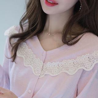 Lace-trim Capelet Textured Blouse