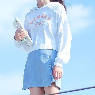 Letter Embroidered Hoodie White - One Size