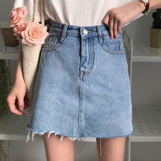 Fray-hem Mini A-line Denim Skort