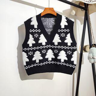 V-neck Christmas Tree Print Vest