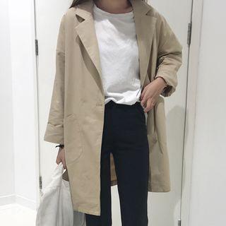 Single Button Trench Coat Khaki - One Size