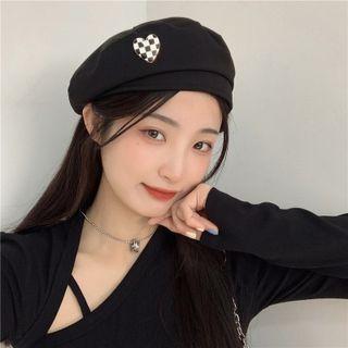 Checker Print Heart Beret