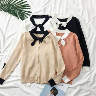 Ribbon-neckline Knit Cardigan