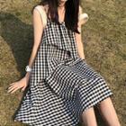 Checked Spaghetti Strap Midi Shift Dress As Shown In Figure - One Size