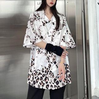 Loose-fit Leopard Print Print Short-sleeve Top