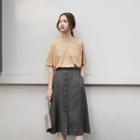 Buttoned Linen Midi A-line Skirt