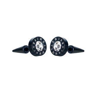 Simple Personality Plated Black Roman Numerals Geometric Round Cubic Zirconia 316l Stainless Steel Stud Earrings Black - One Size