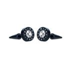 Simple Personality Plated Black Roman Numerals Geometric Round Cubic Zirconia 316l Stainless Steel Stud Earrings Black - One Size