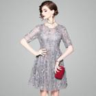 Embroidered Short Sleeve Lace Dress