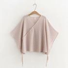 3/4-sleeve Wrap Top Pink - One Size
