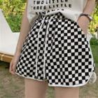 Drawstring Waist Checkerboard Sport Shorts Black & White - One Size