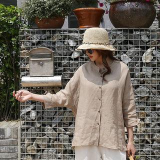 Mandarin-collar Dolman-sleeve Linen Shirt