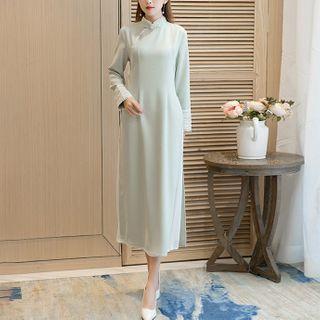 Long-sleeve Paneled Midi Qipao Dress