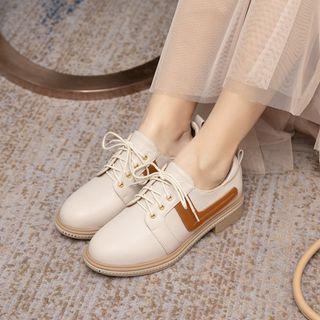 Two-tone Panel Faux Leather Lace-up Shoes