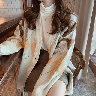 Argyle Cardigan / Mini A-line Skirt / Set