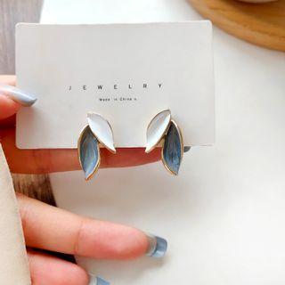 Leaf Glaze Alloy Earring 1 Pair - Earrings - S925 Silver - White & Gray - One Size