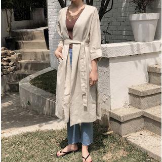 V-neck Linen Blend Robe Cardigan