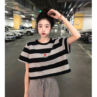 Printed Striped T-shirt T-shirt - Stripe - Black & Gray - One Size