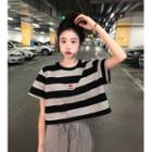 Printed Striped T-shirt T-shirt - Stripe - Black & Gray - One Size