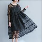 Lace Long Sleeve A-line Dress With Slipdress