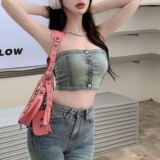 Button-up Denim Tube Top / Bootcut Jeans