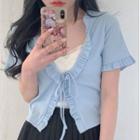 Ruffle-hem Open-front Cardigan