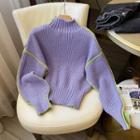 Mock-neck Contrast Trim Sweater 173-1132 - Purple & Green - One Size