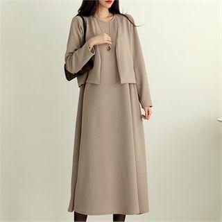 Set: Open-front Cardigan + Sleeveless Midi Dress