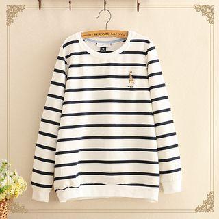 Giraffe Embroidered Striped Sweatshirt