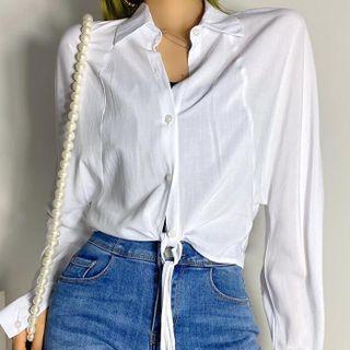 Long-sleeve Tie-waist Crop Shirt