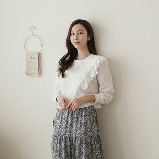 Frilled-trim Eyelet-lace Oversized Sweatshirt