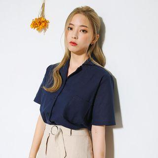 Short-sleeve Linen Blend Blouse