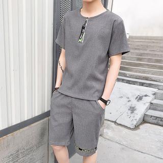Set: Short-sleeve Zip-up Top + Shorts
