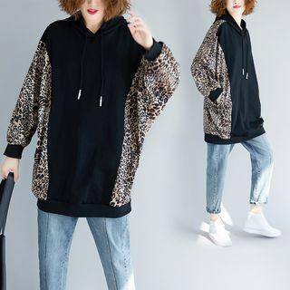 Leopard Pattern Panel Hoodie As Shown In Figure - One Size