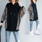 Leopard Pattern Panel Hoodie As Shown In Figure - One Size
