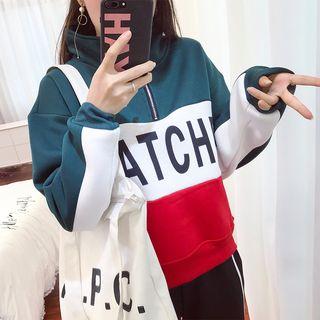Half-zip Lettering Color Panel Sweatshirt