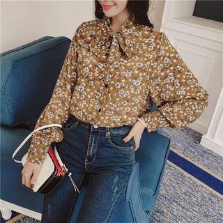 Floral Print Tie Neck Chiffon Shirt
