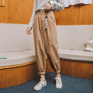 High-waist Embroidered Straight-leg Pants