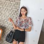 Short-sleeve Floral See-through Top