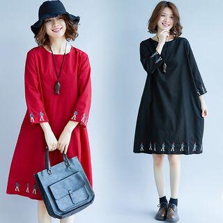 Cartoon Embroidered 3/4-sleeve A-line Dress