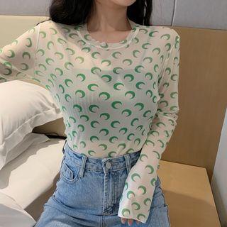 Long-sleeve Print Sheer T-shirt