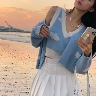 Set: Cloud Sweater Vest + Cardigan White & Light Blue - M