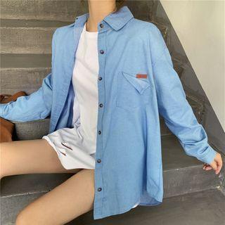 Long-sleeve Denim Loose-fit Shirt Blue - One Size